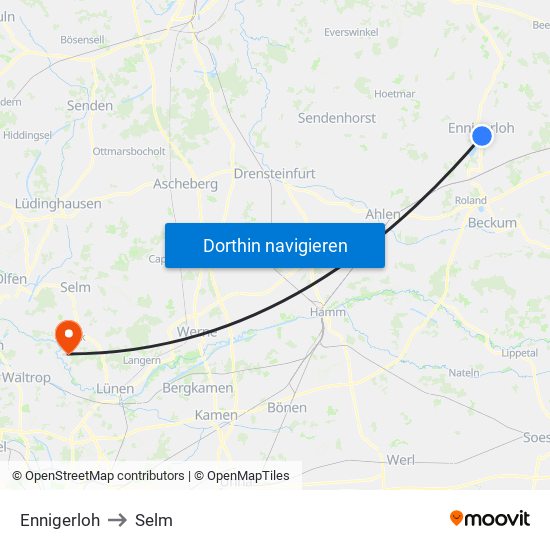 Ennigerloh to Selm map