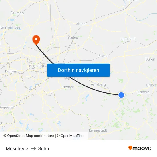 Meschede to Selm map