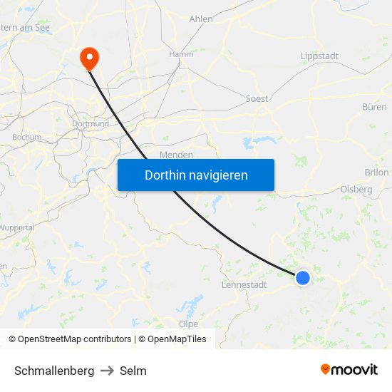 Schmallenberg to Selm map
