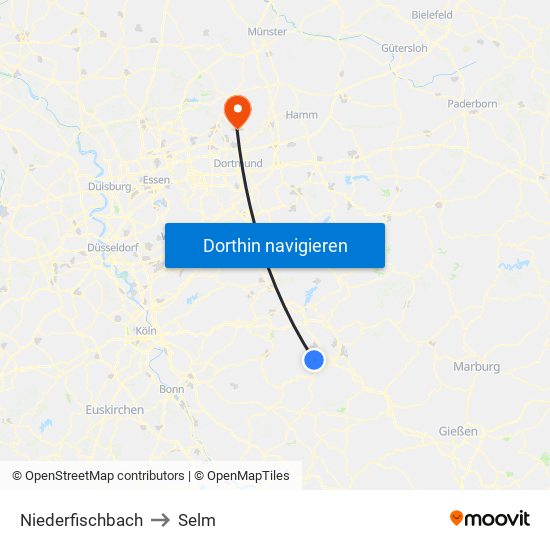 Niederfischbach to Selm map