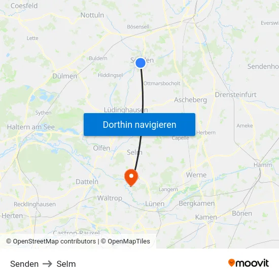 Senden to Selm map
