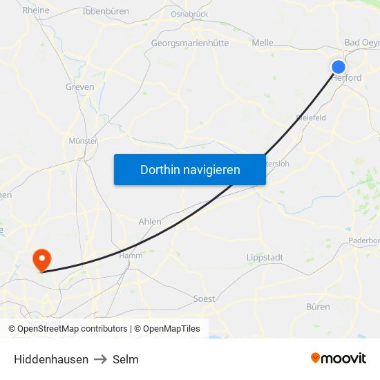 Hiddenhausen to Selm map