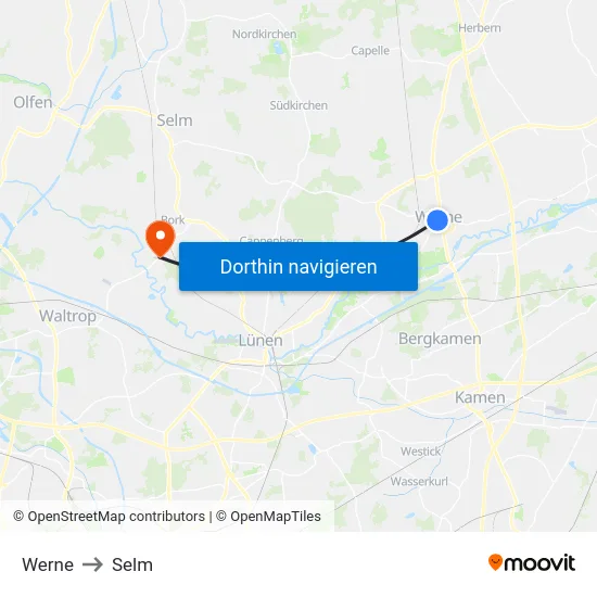 Werne to Selm map