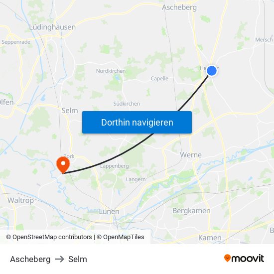 Ascheberg to Selm map