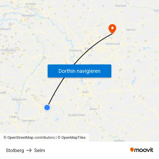 Stolberg to Selm map