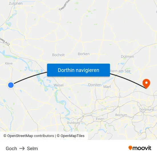 Goch to Selm map