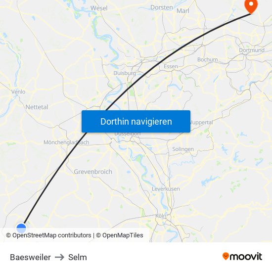 Baesweiler to Selm map