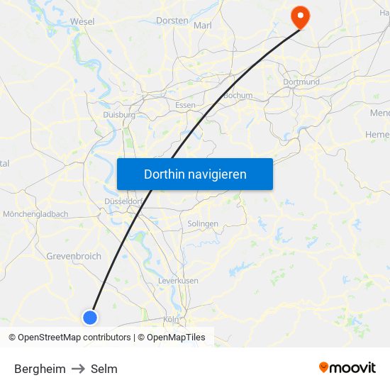 Bergheim to Selm map