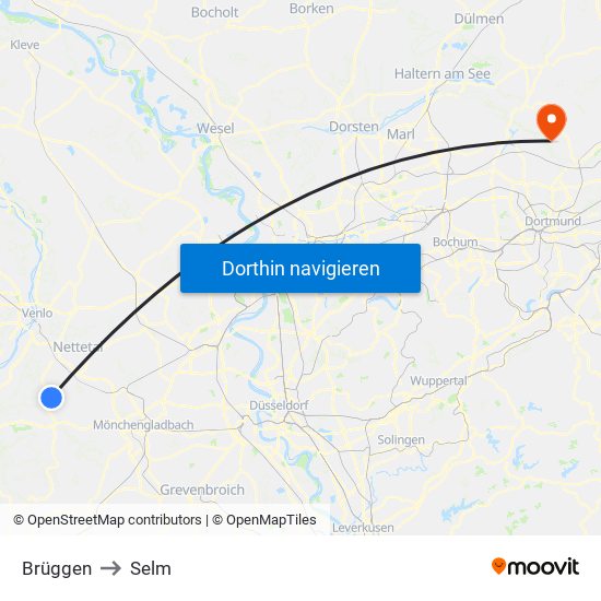 Brüggen to Selm map