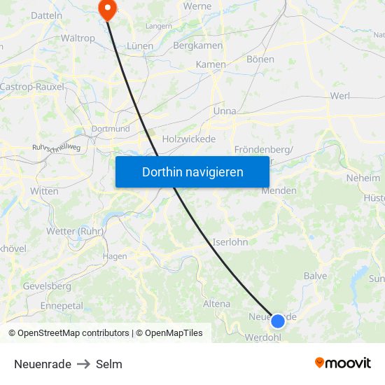 Neuenrade to Selm map