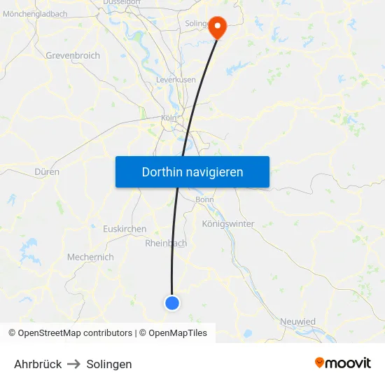 Ahrbrück to Solingen map