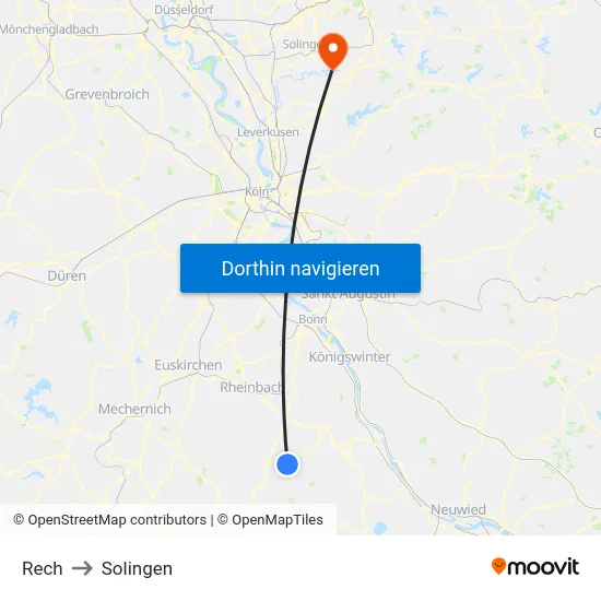 Rech to Solingen map