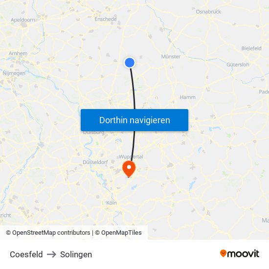 Coesfeld to Solingen map