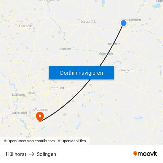 Hüllhorst to Solingen map