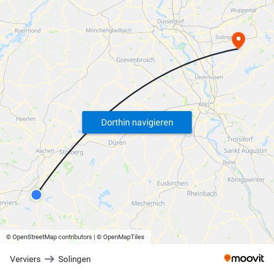 Verviers to Solingen map