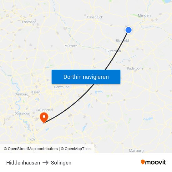 Hiddenhausen to Solingen map