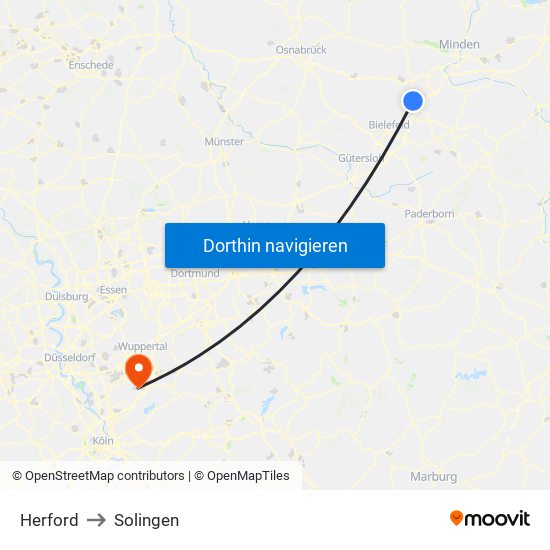 Herford to Solingen map