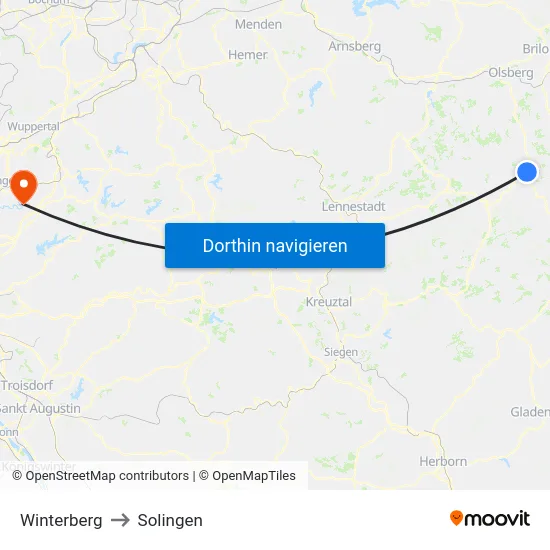 Winterberg to Solingen map