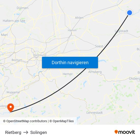 Rietberg to Solingen map