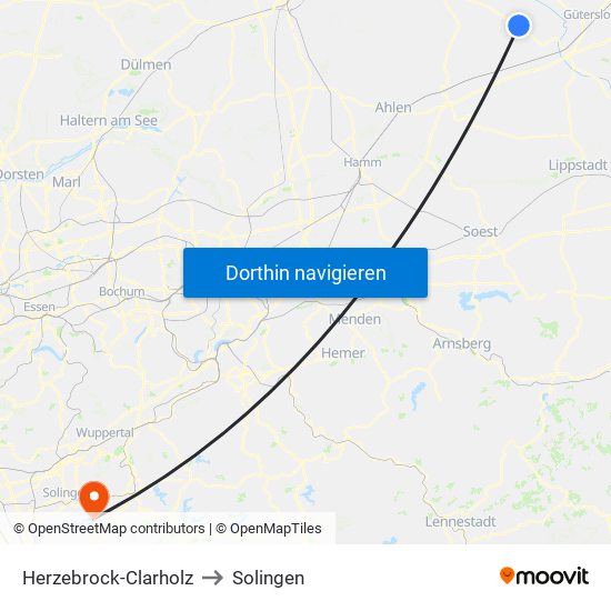 Herzebrock-Clarholz to Solingen map