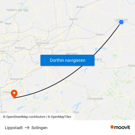 Lippstadt to Solingen map