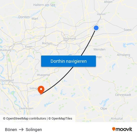 Bönen to Solingen map