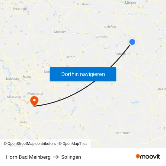 Horn-Bad Meinberg to Solingen map