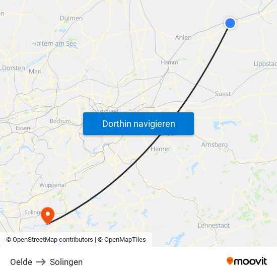 Oelde to Solingen map