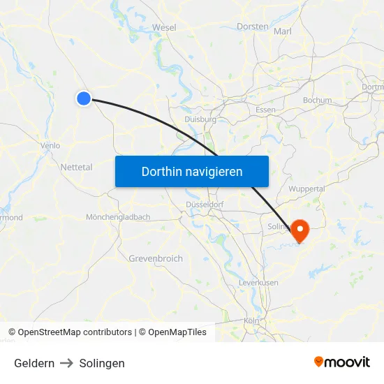 Geldern to Solingen map