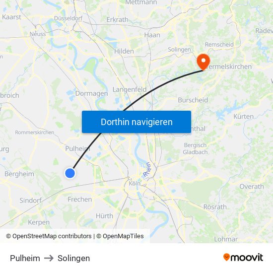 Pulheim to Solingen map