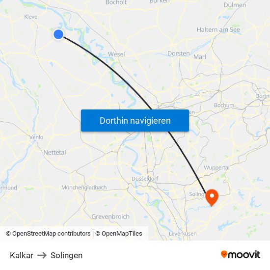 Kalkar to Solingen map