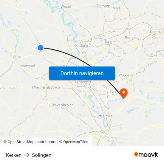 Kerken to Solingen map