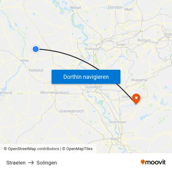 Straelen to Solingen map