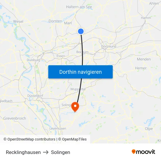 Recklinghausen to Solingen map