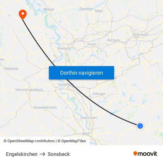 Engelskirchen to Sonsbeck map