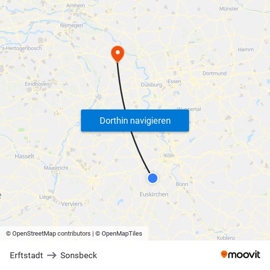Erftstadt to Sonsbeck map