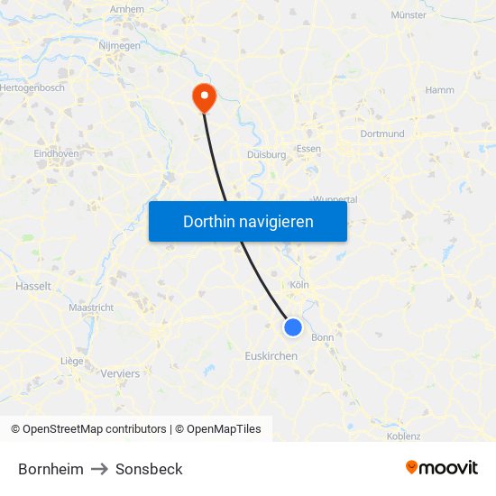 Bornheim to Sonsbeck map