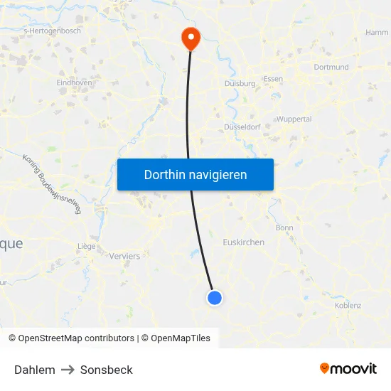 Dahlem to Sonsbeck map