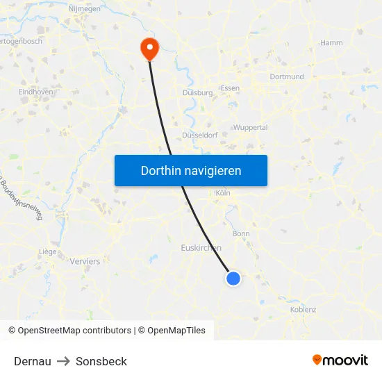 Dernau to Sonsbeck map