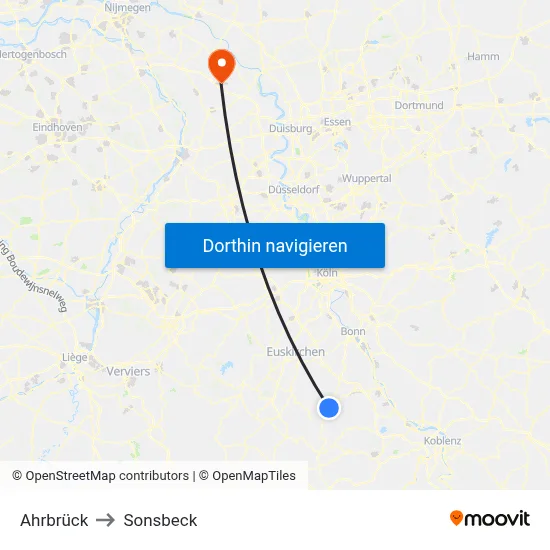 Ahrbrück to Sonsbeck map