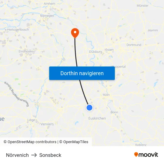 Nörvenich to Sonsbeck map