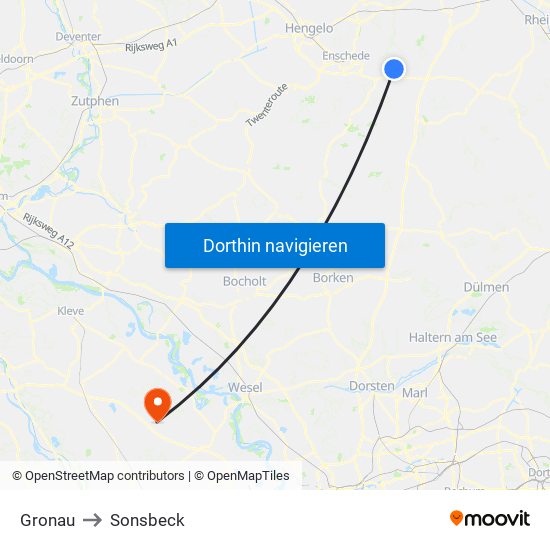 Gronau to Sonsbeck map