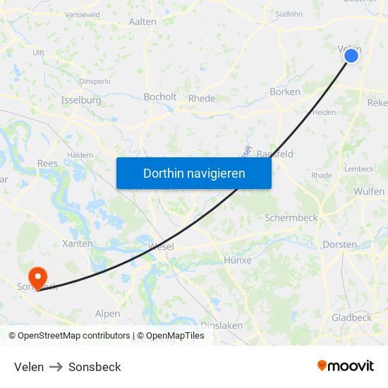 Velen to Sonsbeck map