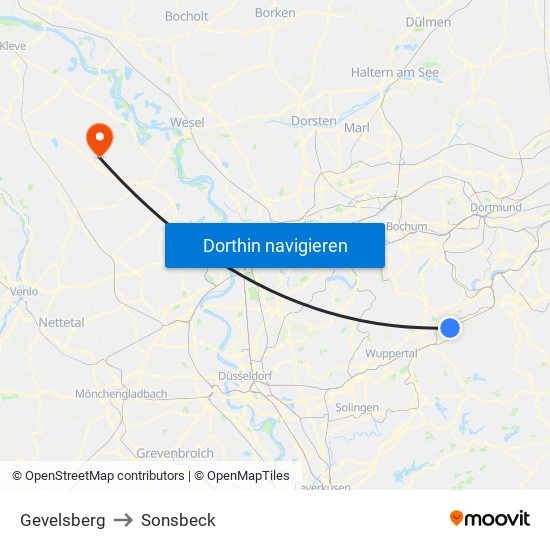 Gevelsberg to Sonsbeck map