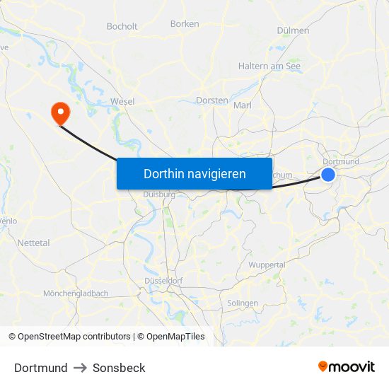 Dortmund to Sonsbeck map