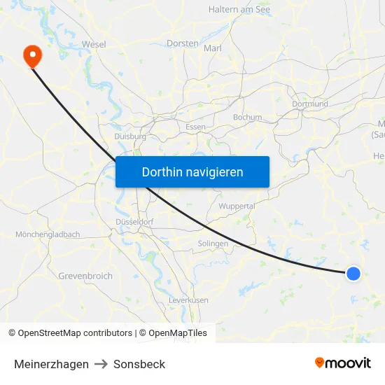 Meinerzhagen to Sonsbeck map