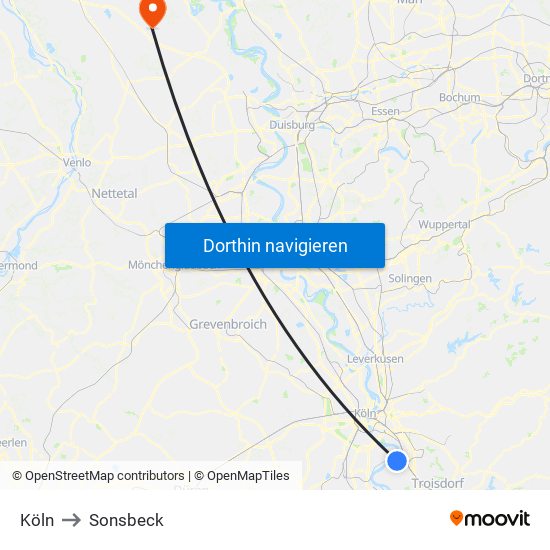 Köln to Sonsbeck map