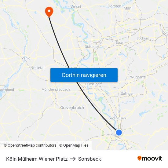 Köln Mülheim Wiener Platz to Sonsbeck map