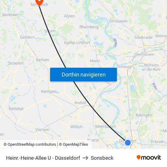 Heinr.-Heine-Allee U - Düsseldorf to Sonsbeck map