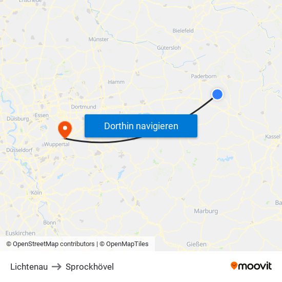 Lichtenau to Sprockhövel map